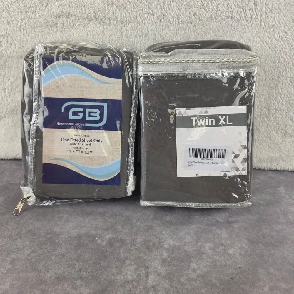 Greensboro Bedding Twin XL Fitted Sheet 2 Pack 100% Cotton 21in Deep Pocket Grey
